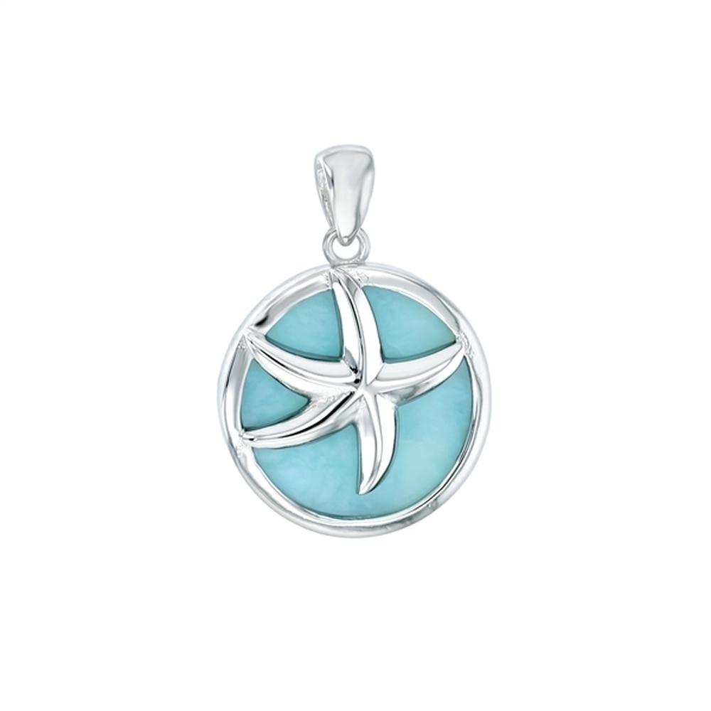 925 Sterling  Silver Larimar Starfish in Circle Pendant  3.99 gm